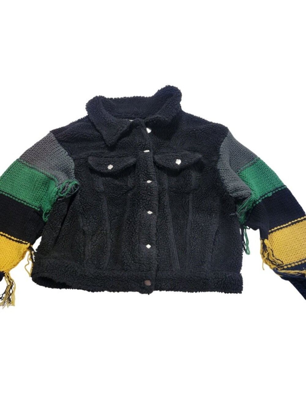 POL Anthropology Womens Medium Fleece Sweater Jacket Shacket Striped Knit Sleeve